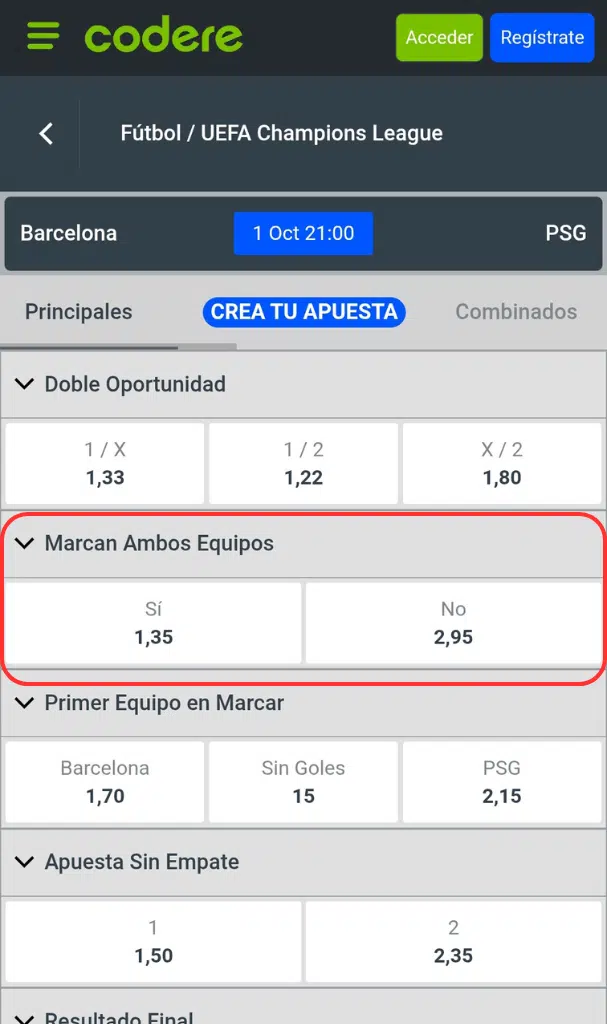 apuestas fútbol ambos marcan